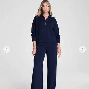 SPANX Women's Wide Leg Navy Pant and Zip Top Set